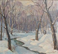 Leo B Blake New England Winter Stream Oil Painting