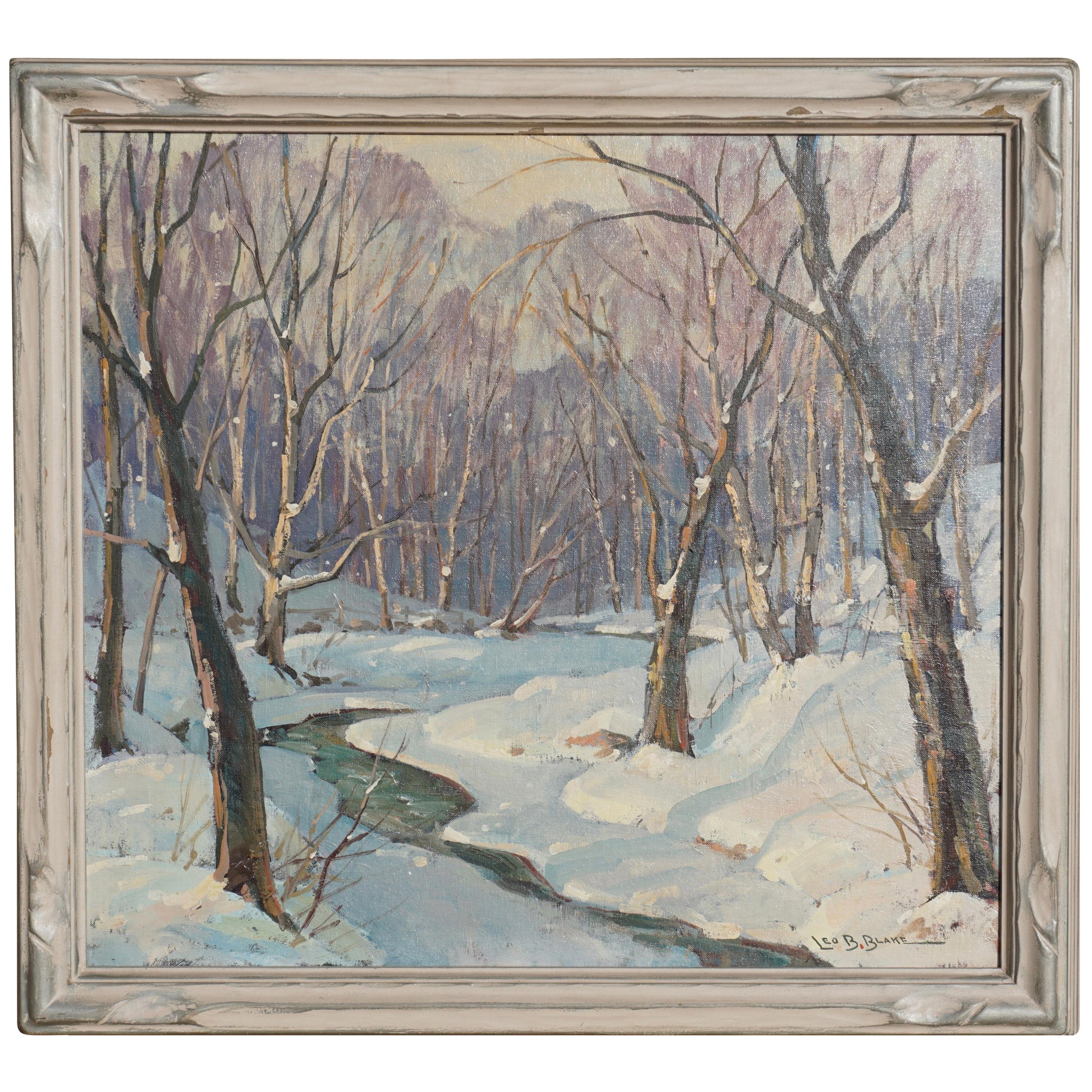 Leo Blake Landscape Painting - Leo B Blake New England Winter Stream Oil Painting