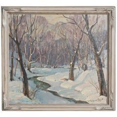 Vintage Leo B Blake New England Winter Stream Oil Painting