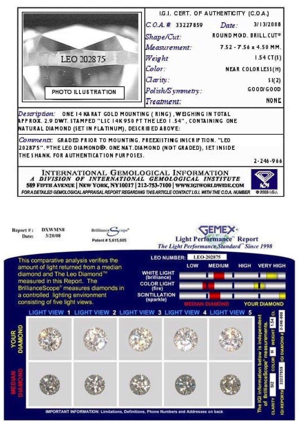 Leo Braut Diamant Runder Brillant Verlobungsring 2,10 Karat 14 Karat Gold (Rundschliff) im Angebot