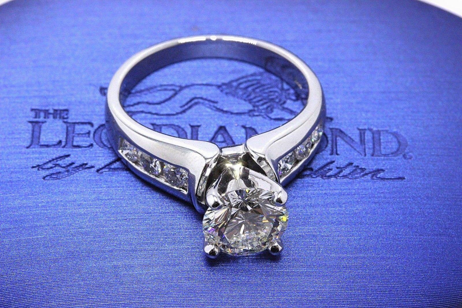 Round Cut Leo Bridal Diamond Round Brilliant Engagement Ring 2.10 Carat 14 Karat Gold For Sale