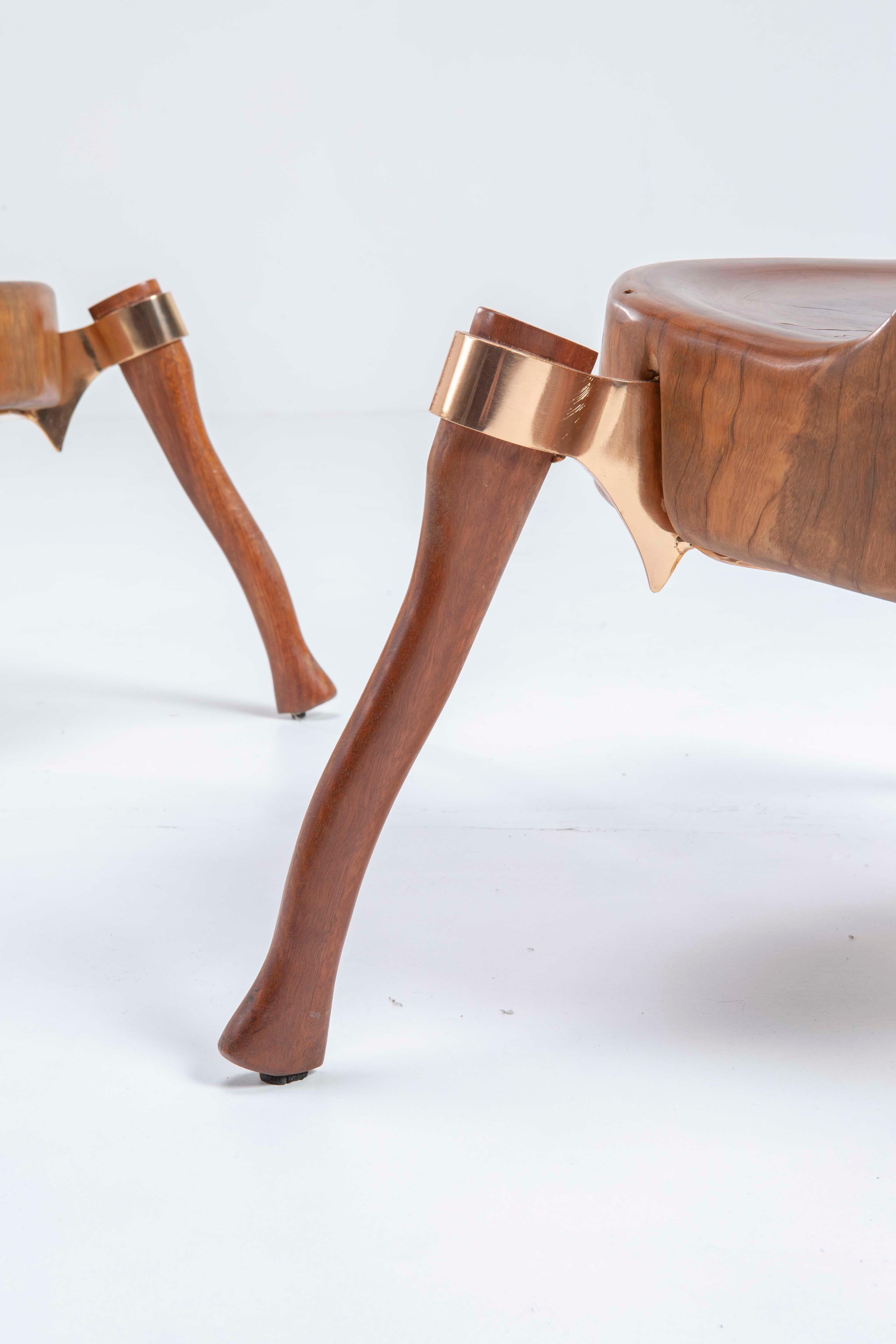 Brass Léo Capote pair of stunning Cadeira Machado stools - Numbered and signed - 2015