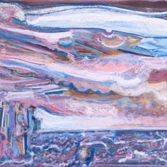 1983 large British oil painting 'Seascape as Theatre' by Leo Davy, pinks