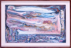 1983 large British oil painting 'Seascape as Theatre' by Leo Davy, pinks