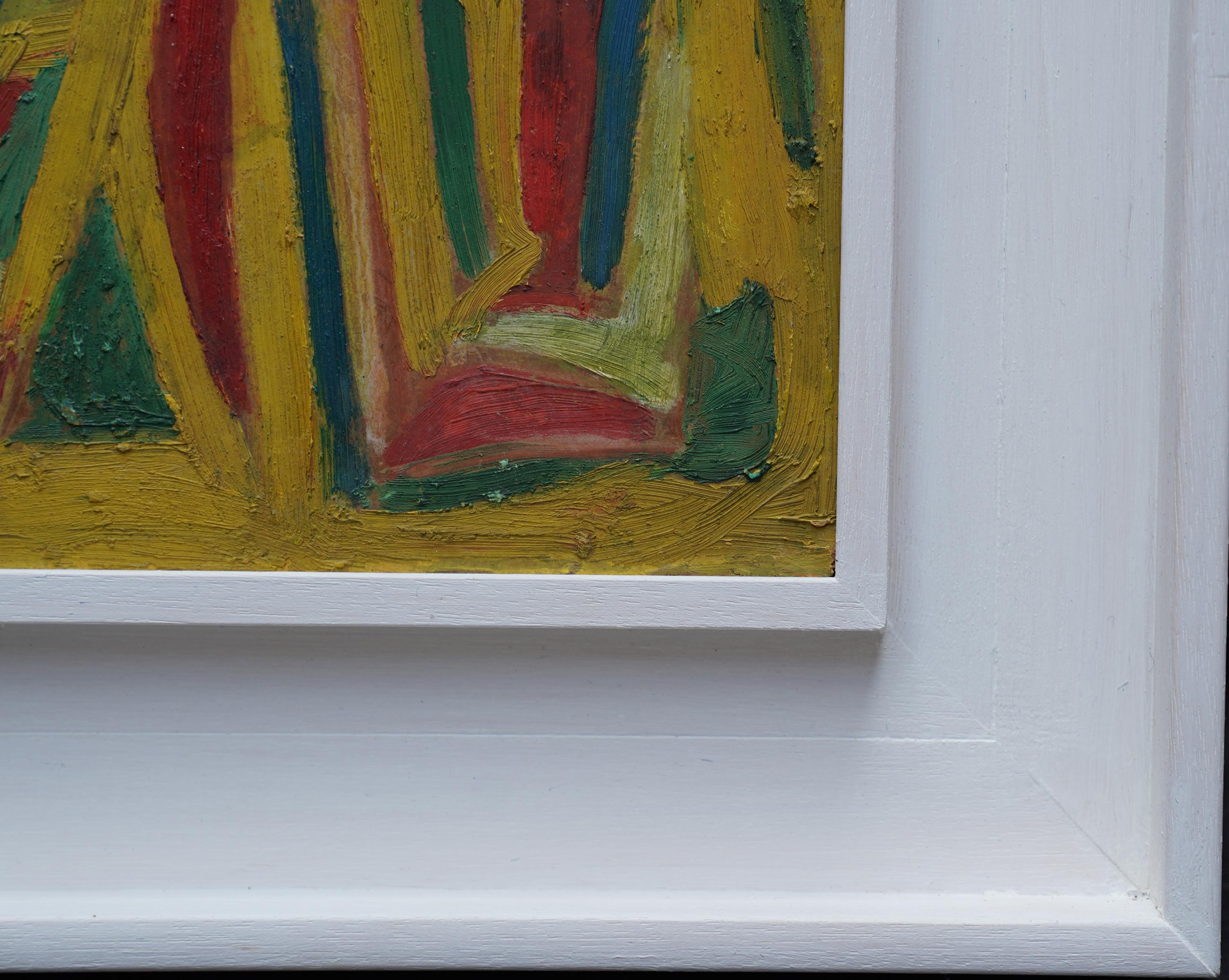 Abstrait en jaune, vert et rouge - peinture à l'huile d'art abstrait britannique de 1955 en vente 9