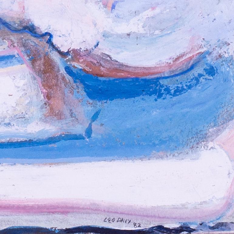 Leo Davy, Britisch, 1982 Öl auf Karton, großes abstraktes Werk, Rosa, Weiß, Blau im Angebot 2
