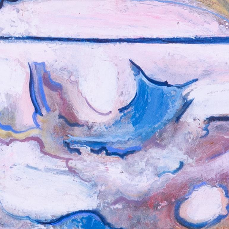 Leo Davy, Britisch, 1982 Öl auf Karton, großes abstraktes Werk, Rosa, Weiß, Blau im Angebot 3
