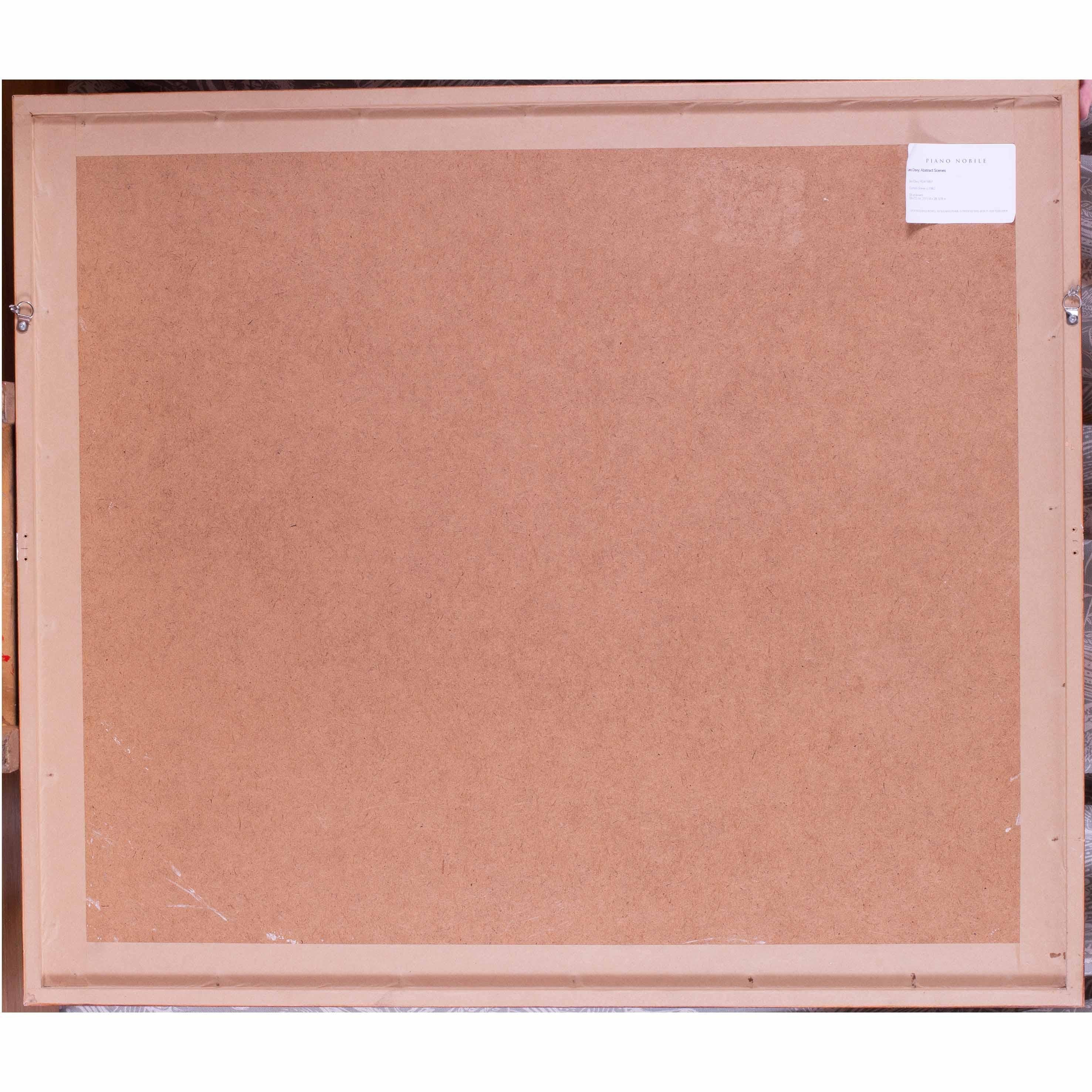 Leo Davy, Britisch, 1982 Öl auf Karton, großes abstraktes Werk, Rosa, Weiß, Blau im Angebot 5