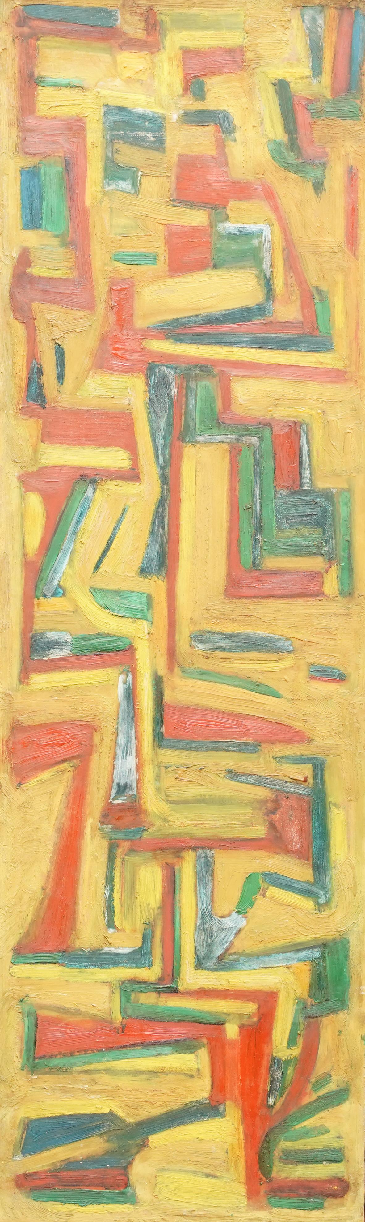 Numbers - February 1953 - British Abstract art oil painting - red  green yellow - Painting by Leo Davy