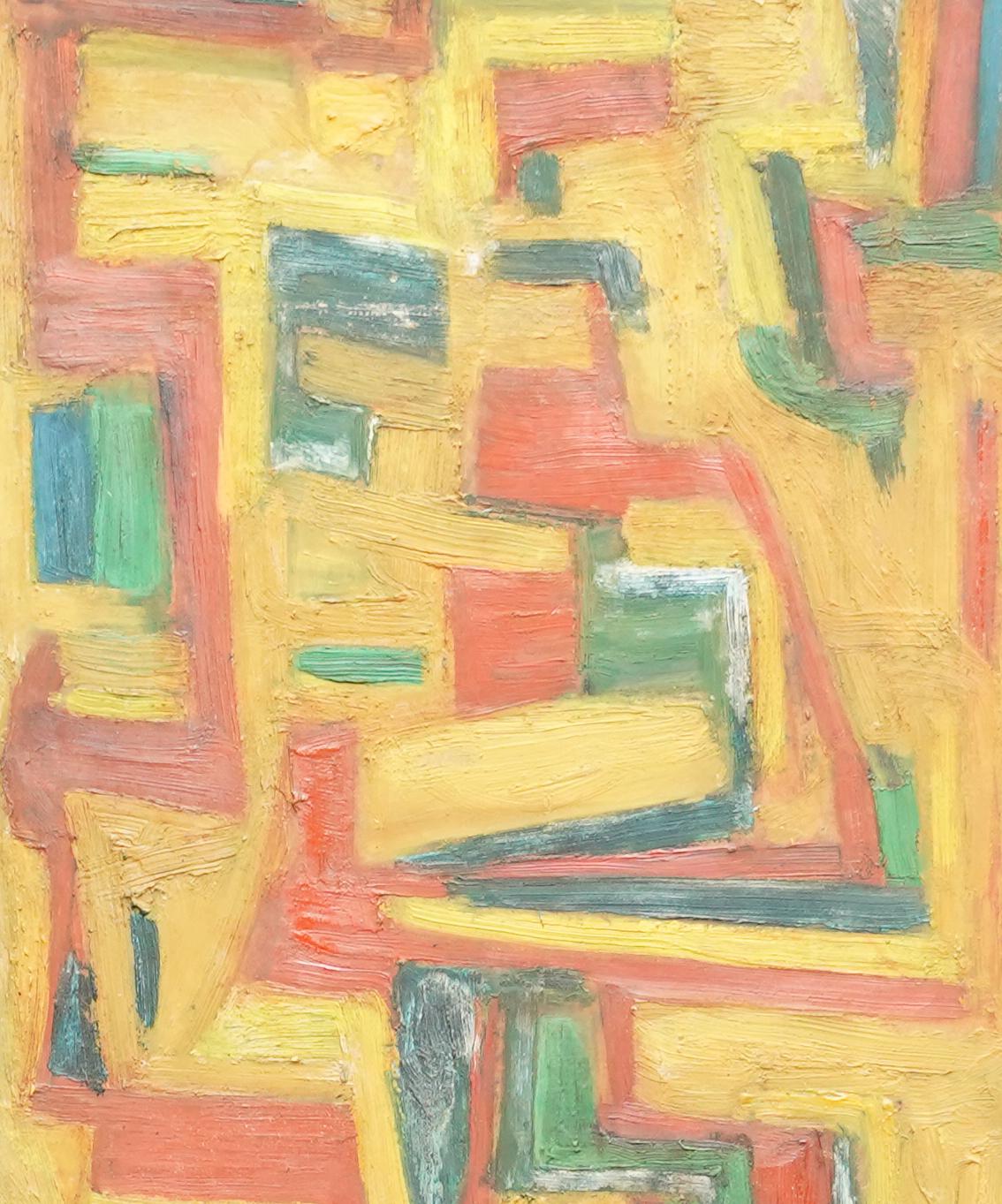 Numbers - February 1953 - British Abstract art oil painting - red  green yellow - Black Abstract Painting by Leo Davy