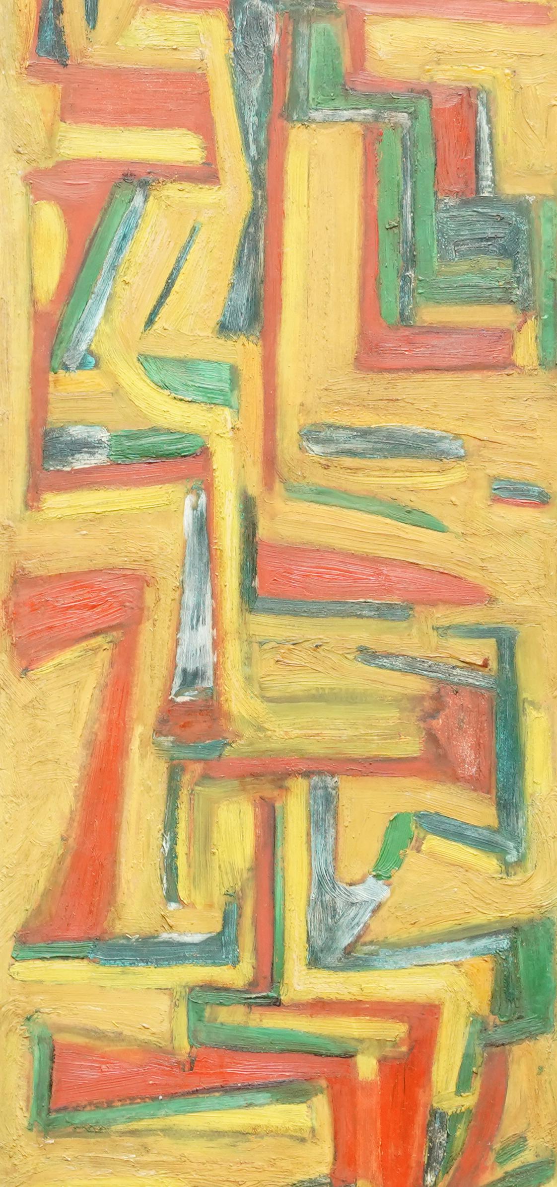 This superb British 1950's abstract oil on board painting is by noted Slade School trained contemporary artist Leo Davy. Davy was born in Yorkshire but settled in Cornwall in 1968 and the influence of the Cornish landscape can be seen in his work.