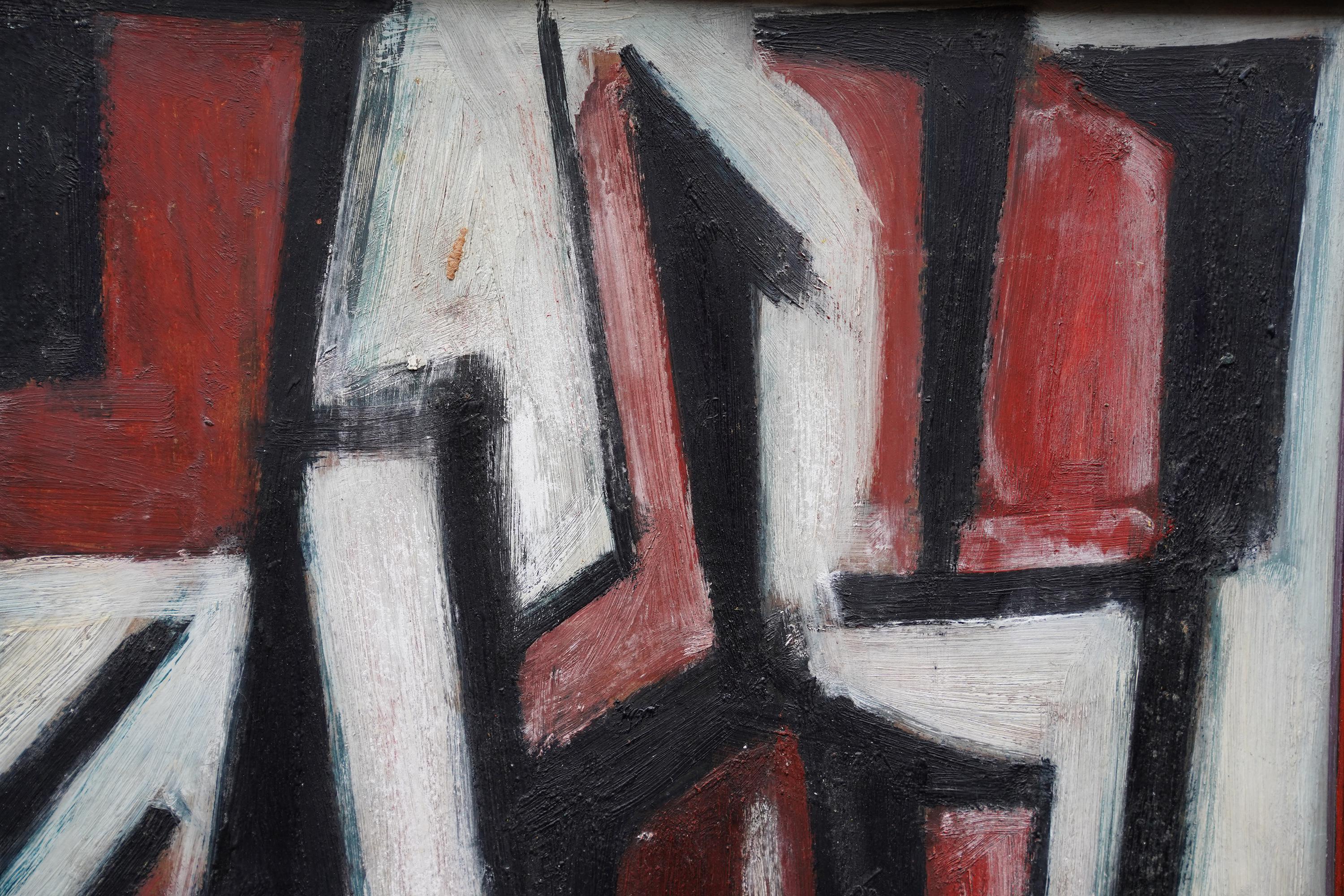Seated Figure III 1952 - British Abstract art oil painting red white black - Black Abstract Painting by Leo Davy