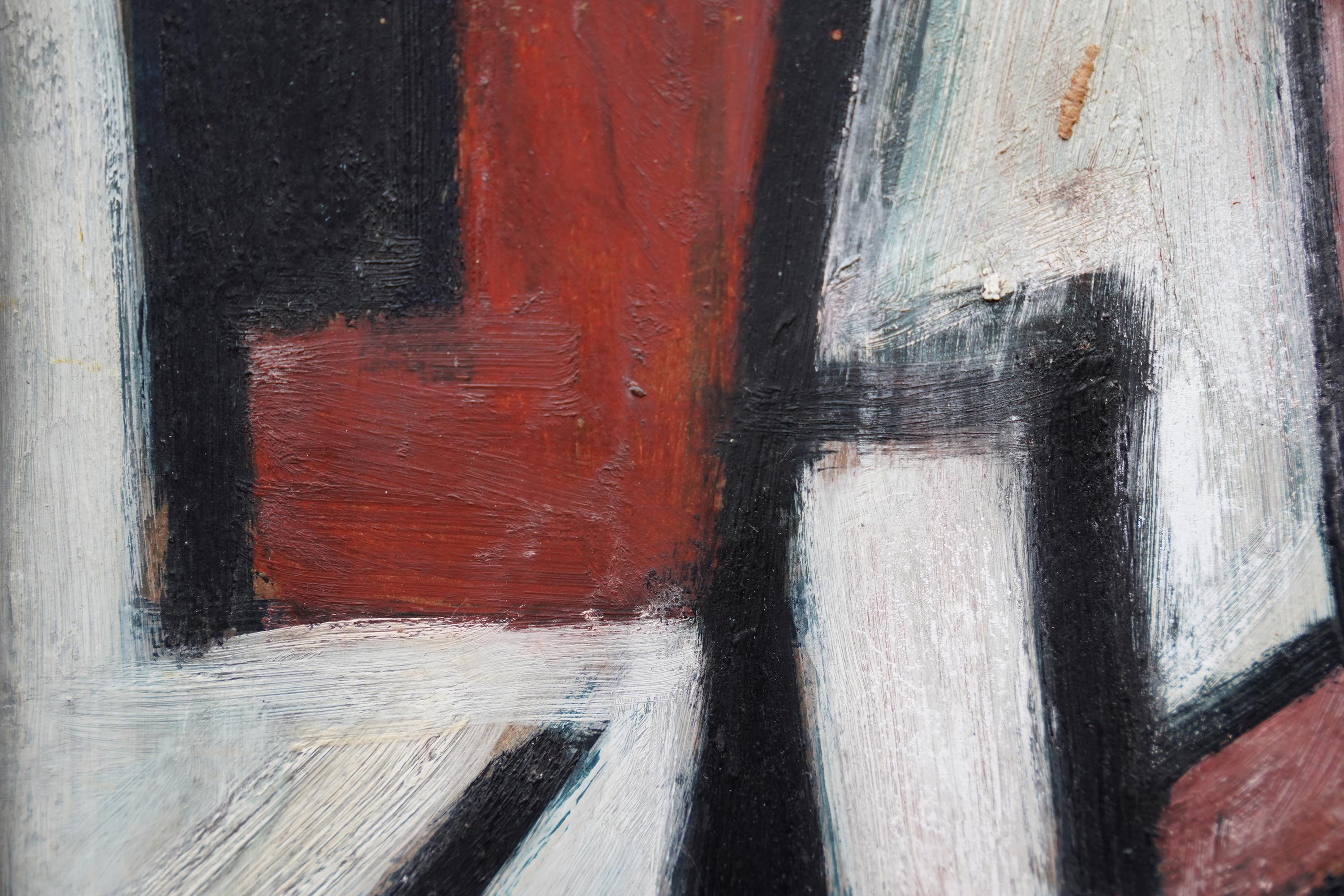 Seated Figure III 1952 - British Abstract art oil painting red white black For Sale 1