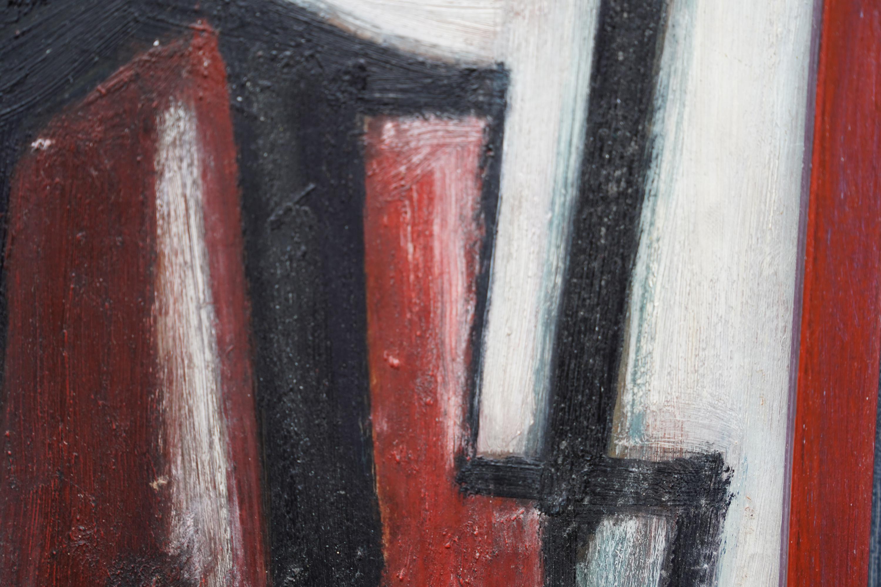 Seated Figure III 1952 - British Abstract art oil painting red white black For Sale 2