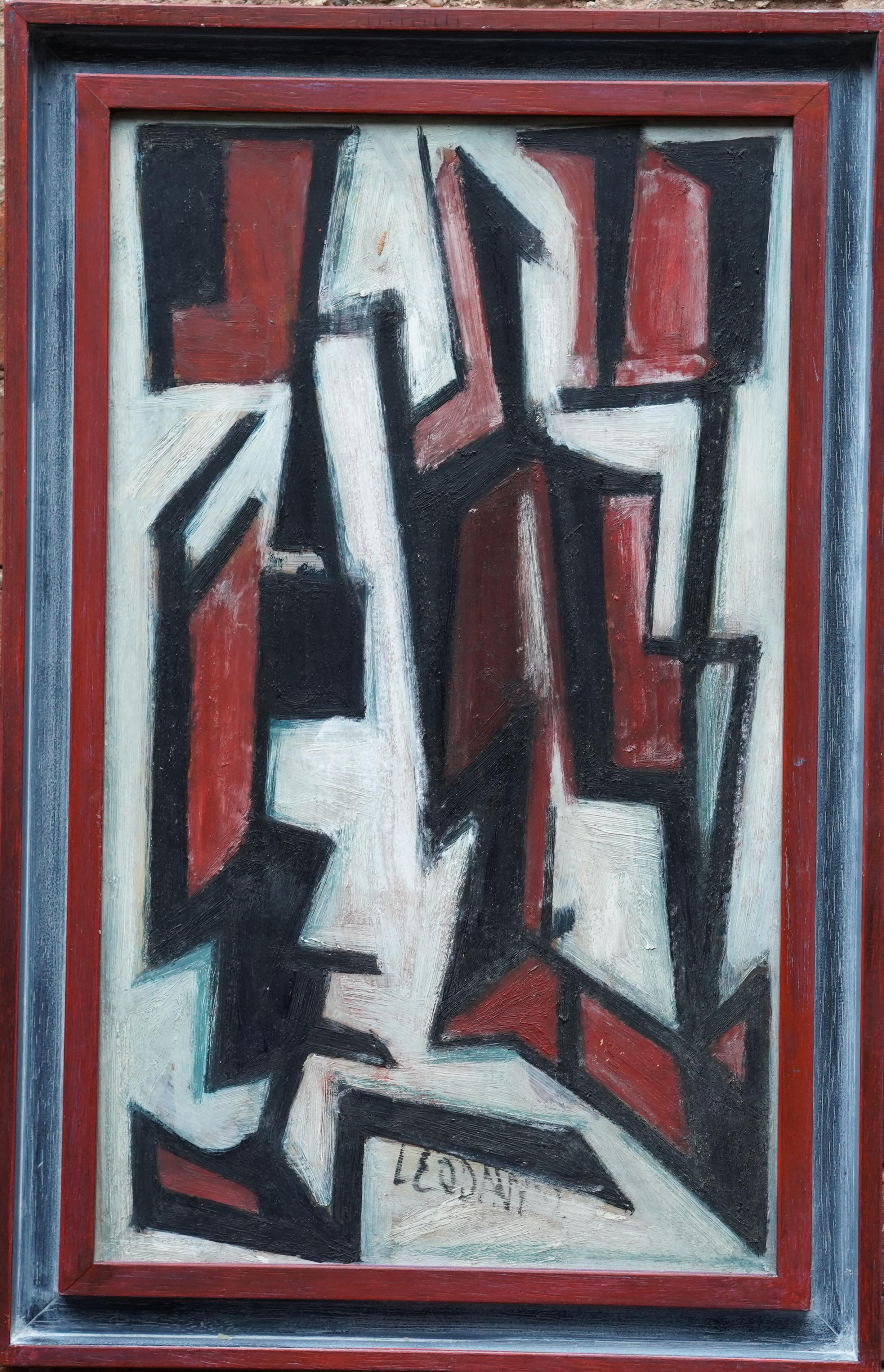 Leo Davy Abstract Painting - Seated Figure III 1952 - British Abstract art oil painting red white black