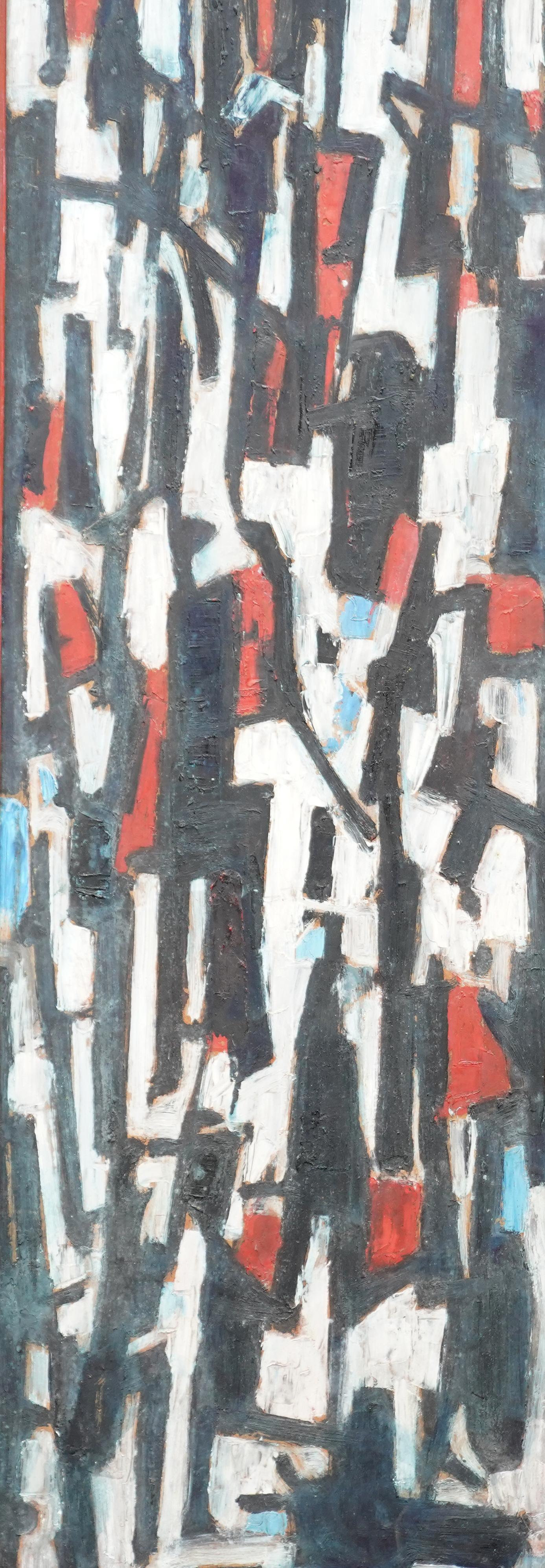 Street Scene II - British 1953 abstract art oil painting red black white For Sale 6