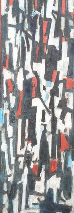 Street Scene II - British 1953 abstract art oil painting red black white