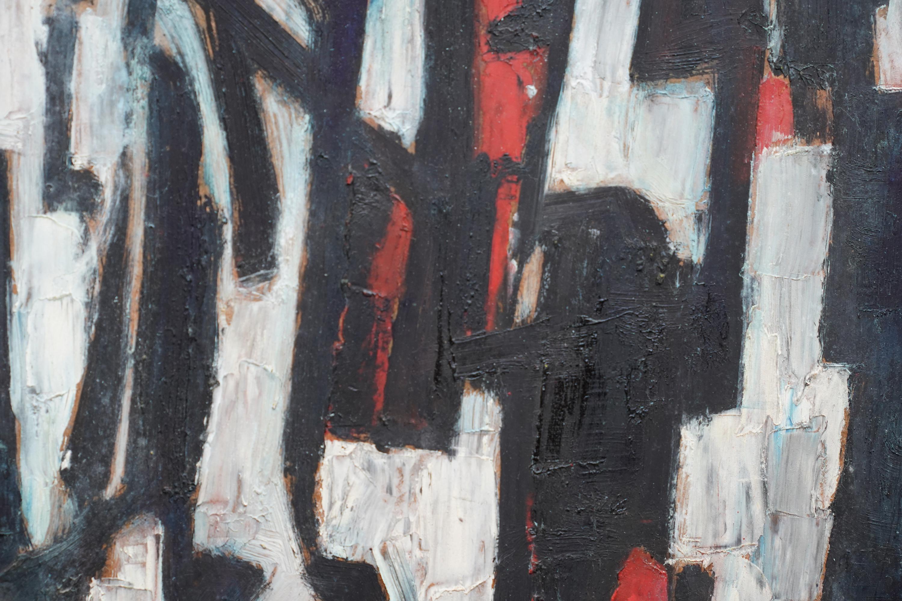 This superb British 1950's abstract oil on board painting is by noted Slade School trained contemporary artist Leo Davy. Davy was born in Yorkshire but settled in Cornwall in 1968 and the influence of the Cornish landscape can be seen in his work.
