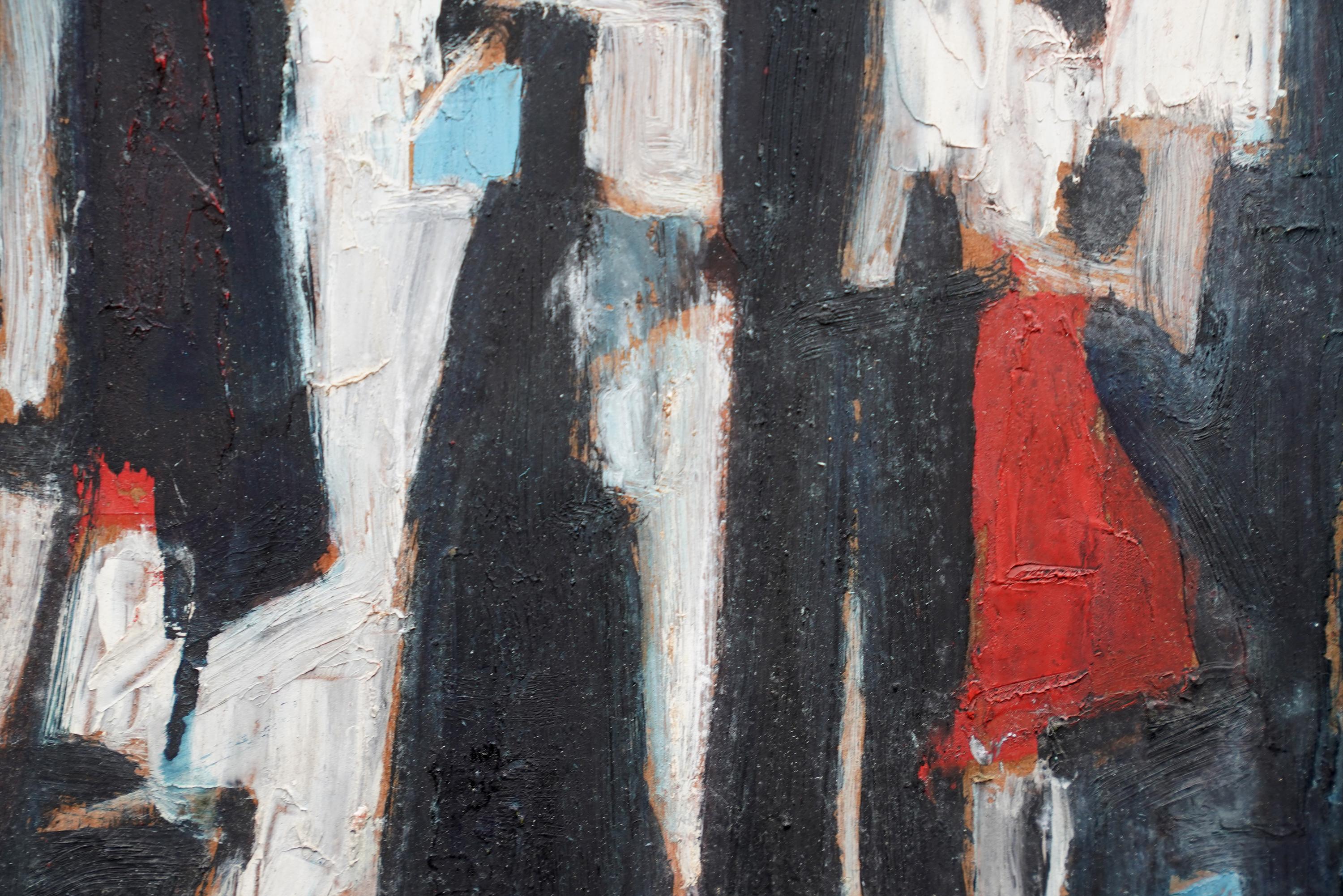 Street Scene II - British 1953 abstract art oil painting red black white For Sale 3