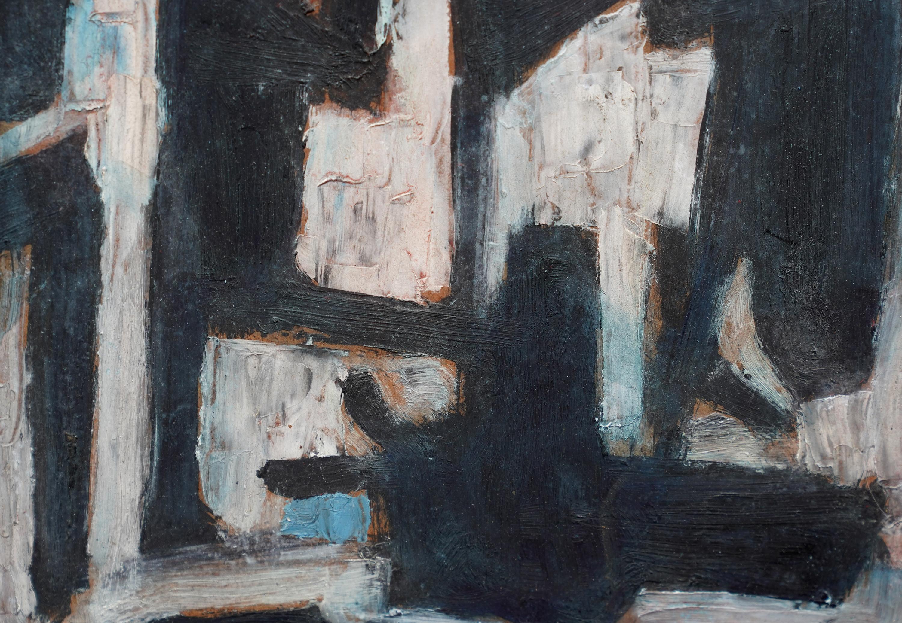 Street Scene II - British 1953 abstract art oil painting red black white For Sale 4