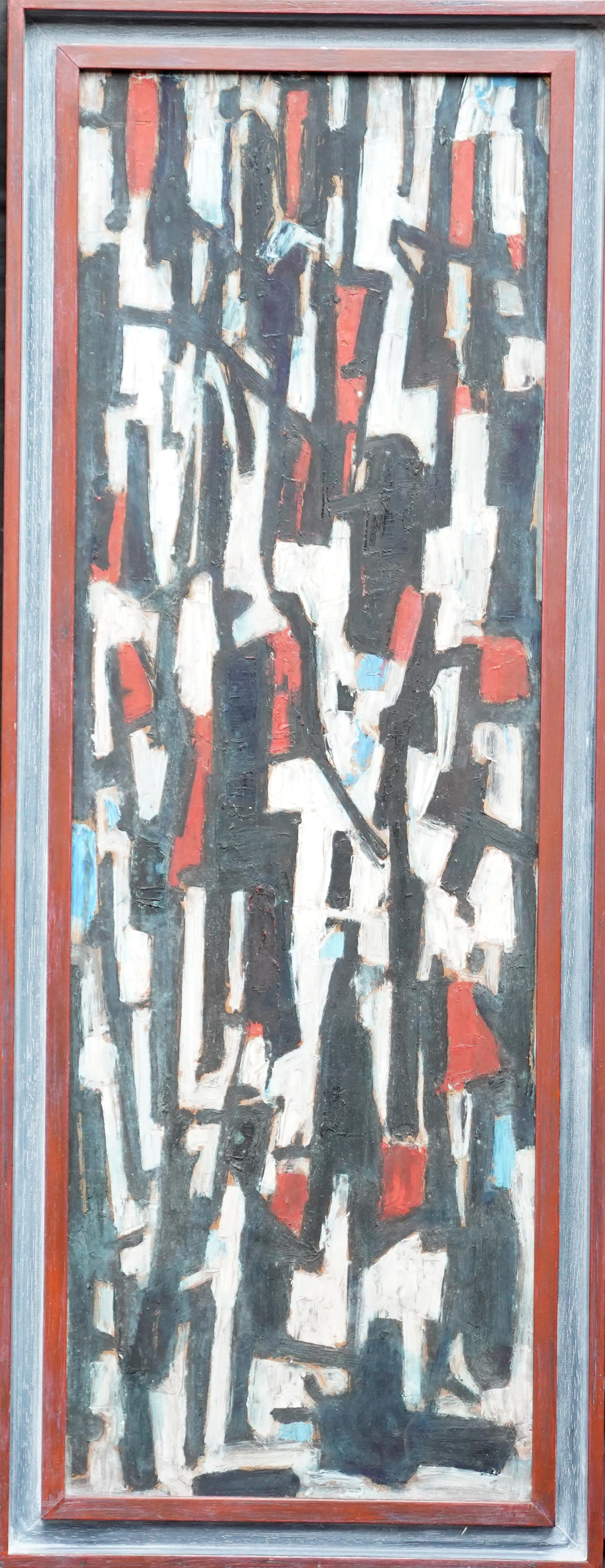 Street Scene II - British 1953 abstract art oil painting red black white
