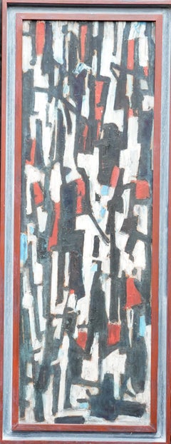 Street Scene II - British 1953 abstract art oil painting red black white