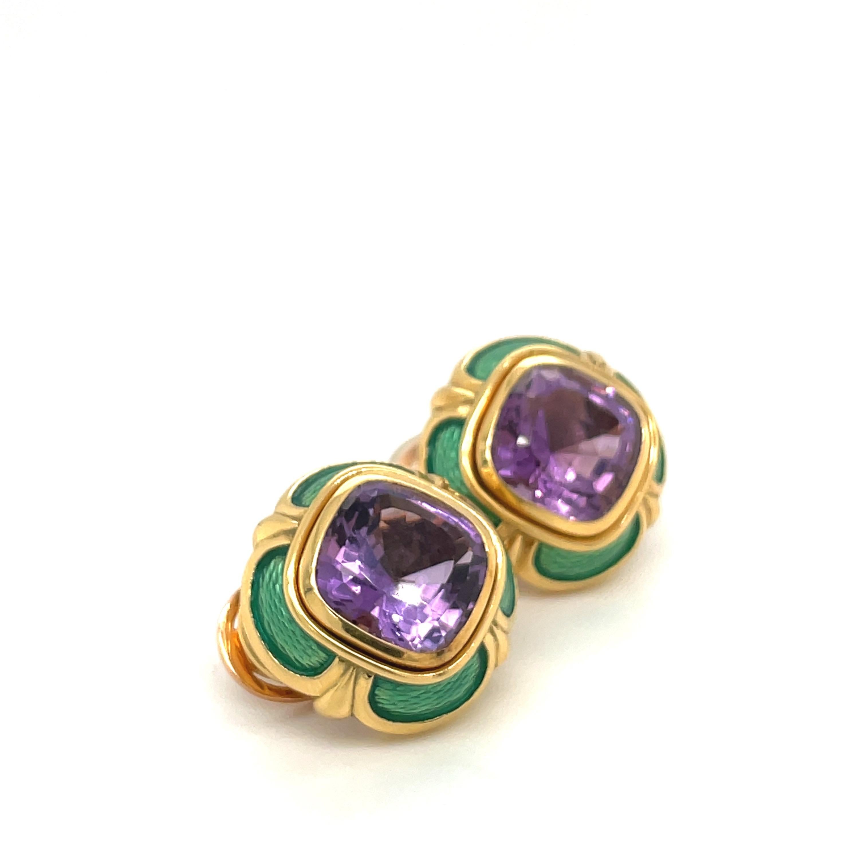 Contemporain Leo De Vrooman Boucles d'oreilles en or jaune 18 carats avec 17,67 carats d'améthystes en vente