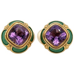 Vintage Leo De Vrooman 18kt Yellow Gold Earrings with 17.67ct. of Amethysts