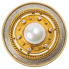Leo de Vroomen Spilla in oro giallo 18 K, diamanti e perle