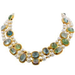 Leo De Vroomen 18 Karat Yellow Gold Triple Strand Pearl Necklace