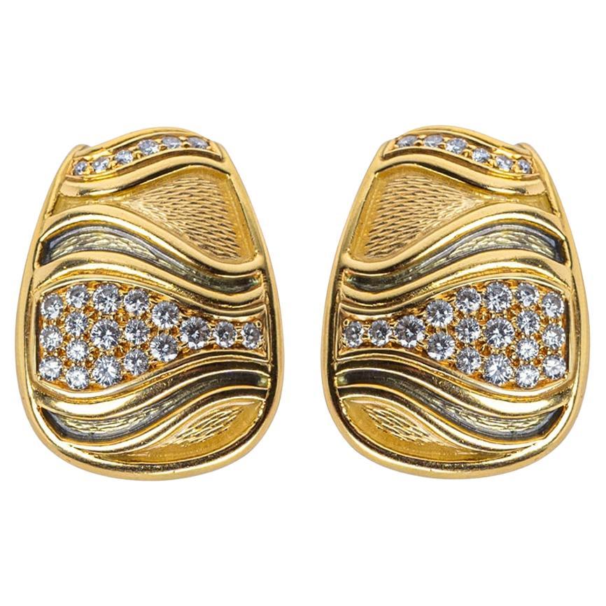 Leo de Vroomen 18K Gold, Enamel &amp; Diamond Ear Clips (Signed)