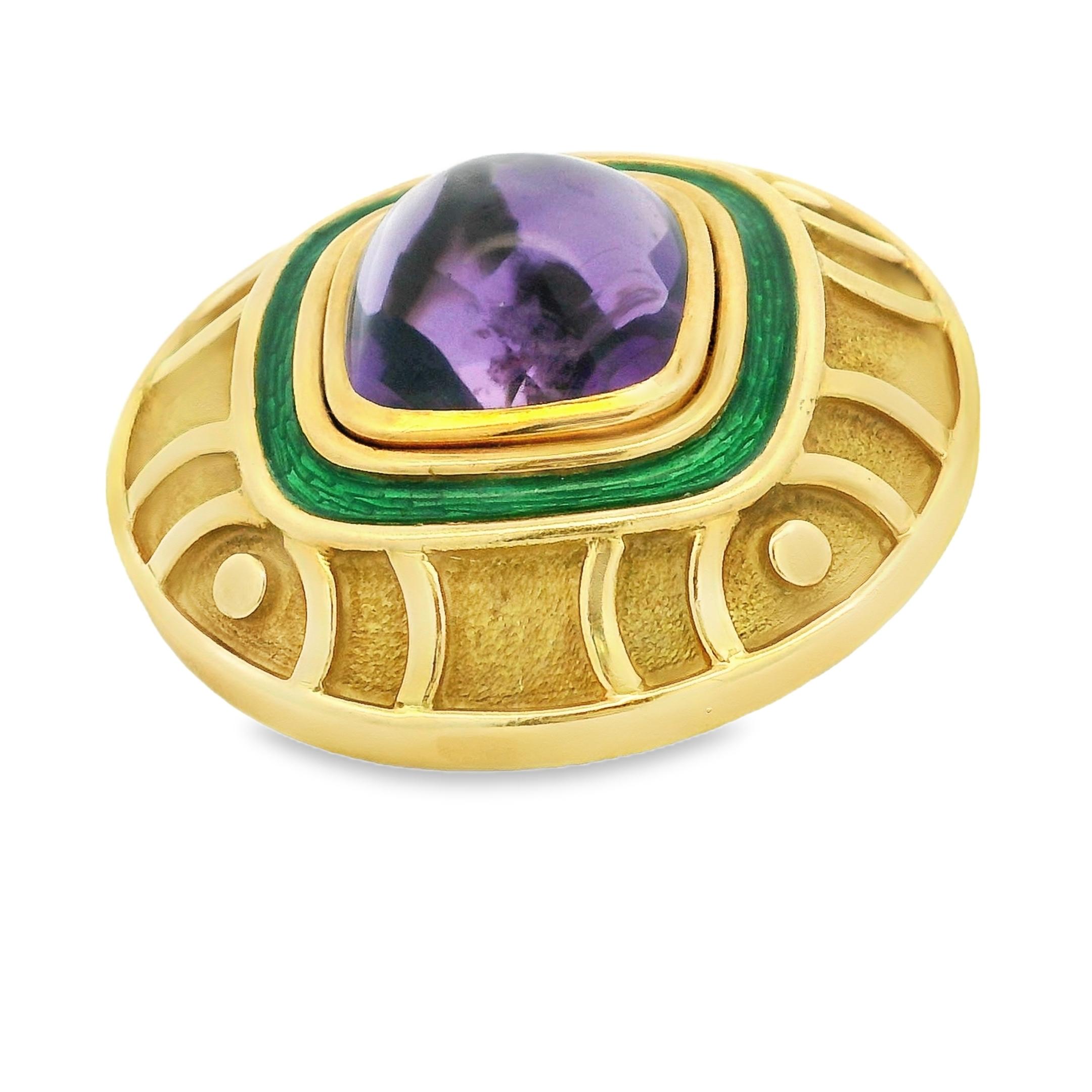 Leo de Vroomen 18K Yellow Gold Amethyst and Green Enamel Clip-On Earrings For Sale 4