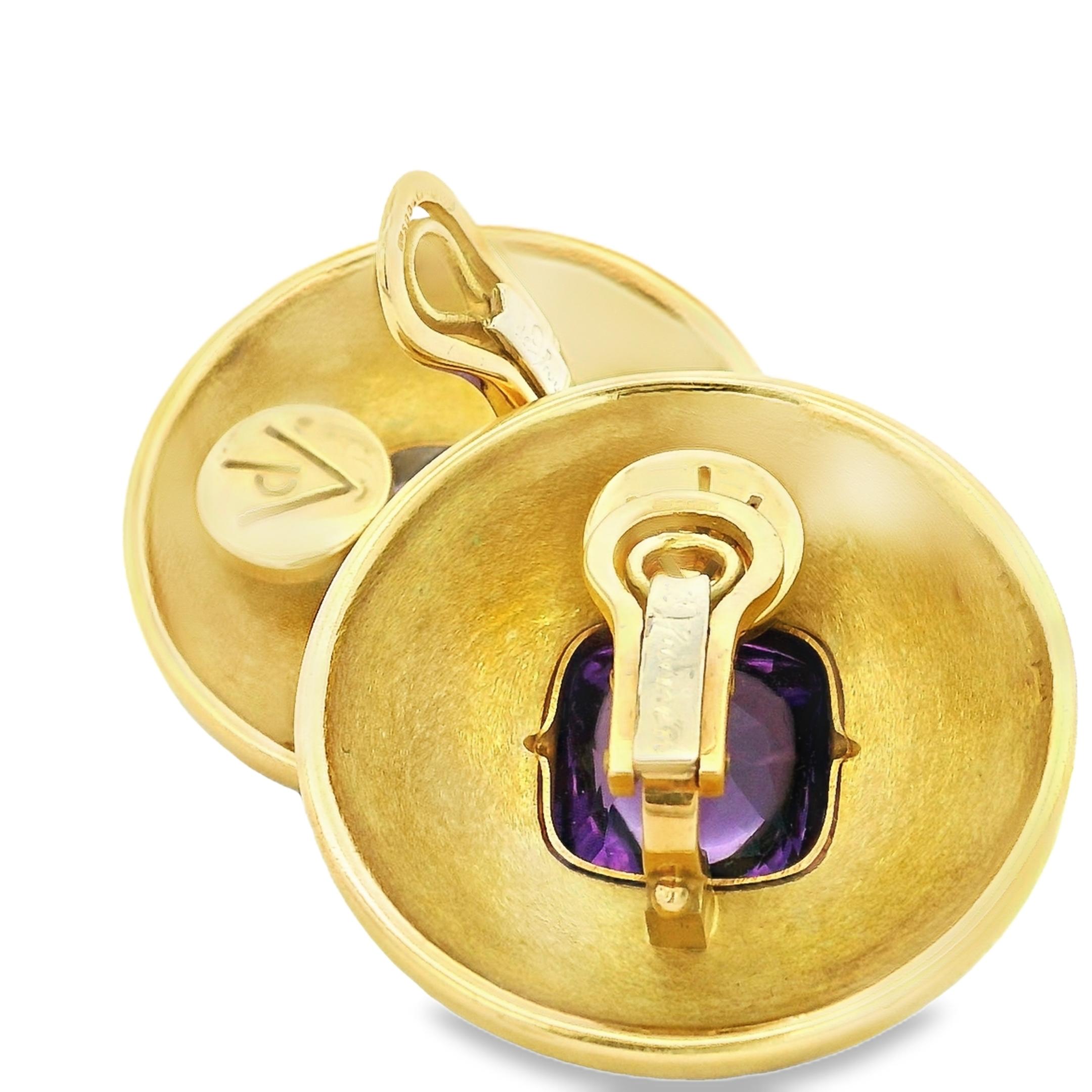 Leo de Vroomen 18K Yellow Gold Amethyst and Green Enamel Clip-On Earrings For Sale 2