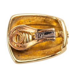 Leo de Vroomen 18K Yellow Gold and Blue Enamel Ear Clips