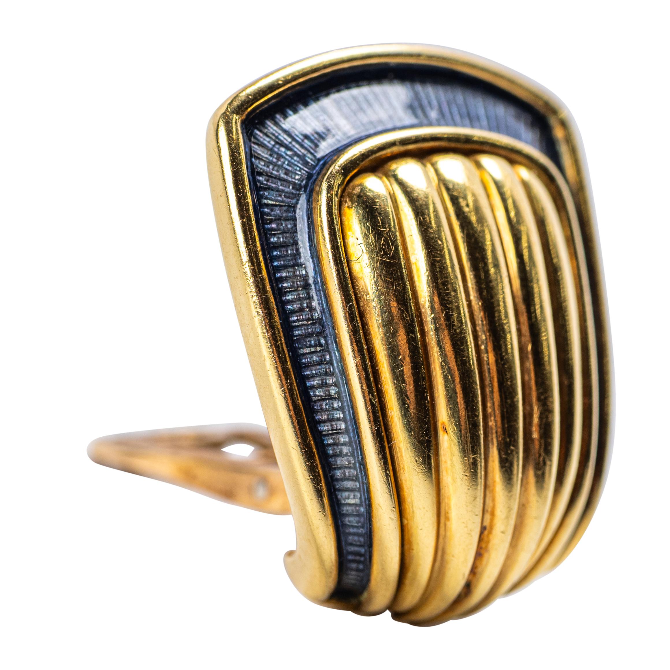 da uomo o donna Leo de Vroomen, fermagli per orecchie in oro giallo 18 carati e smalto blu in vendita