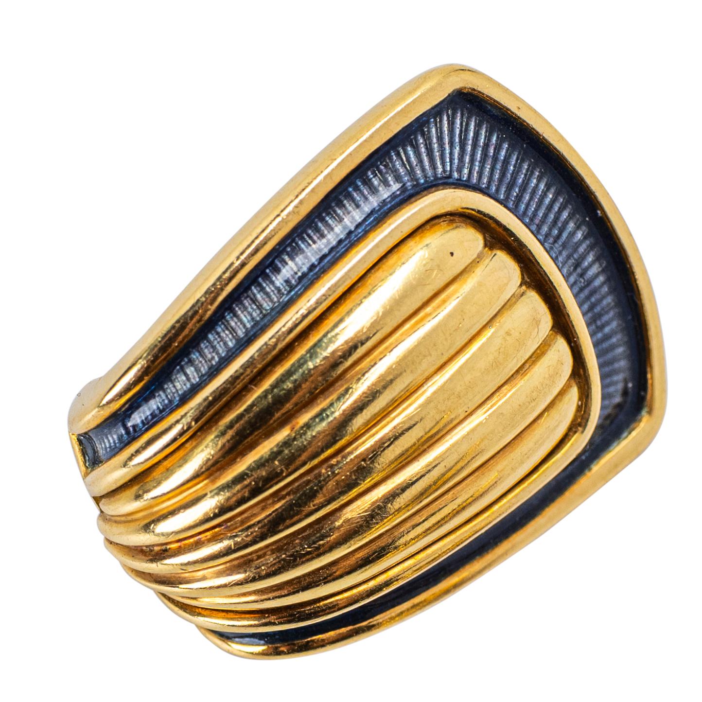 Leo de Vroomen, fermagli per orecchie in oro giallo 18 carati e smalto blu in vendita 1