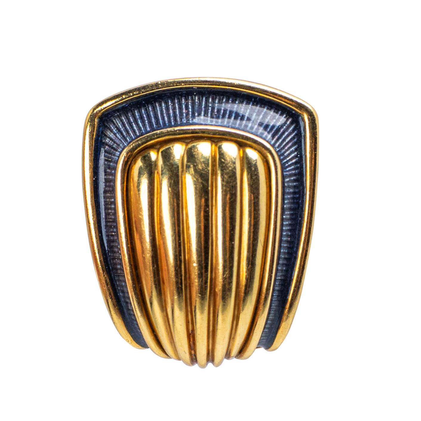 Leo de Vroomen, fermagli per orecchie in oro giallo 18 carati e smalto blu in vendita 2