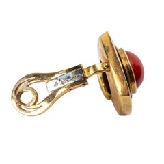 Leo de Vroomen 18K Yellow Gold, Coral, and Green Enamel Ear Clips