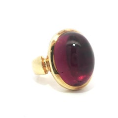 Leo De Vroomen 18k Yellow Gold Large Rubellite Tourmaline Bezel Ring