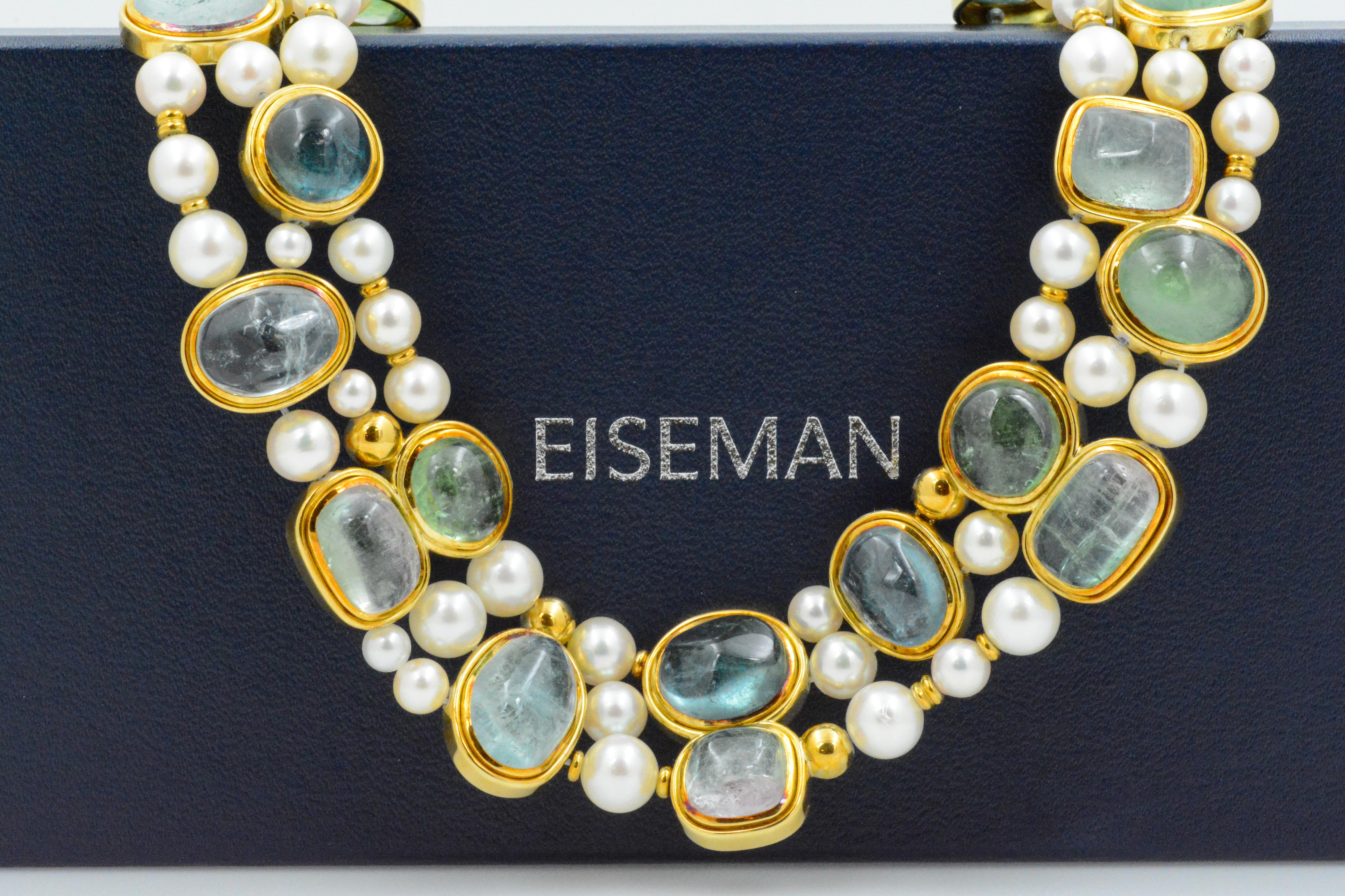 Modern Leo De Vroomen 18 Karat Yellow Gold Triple Strand Pearl Necklace