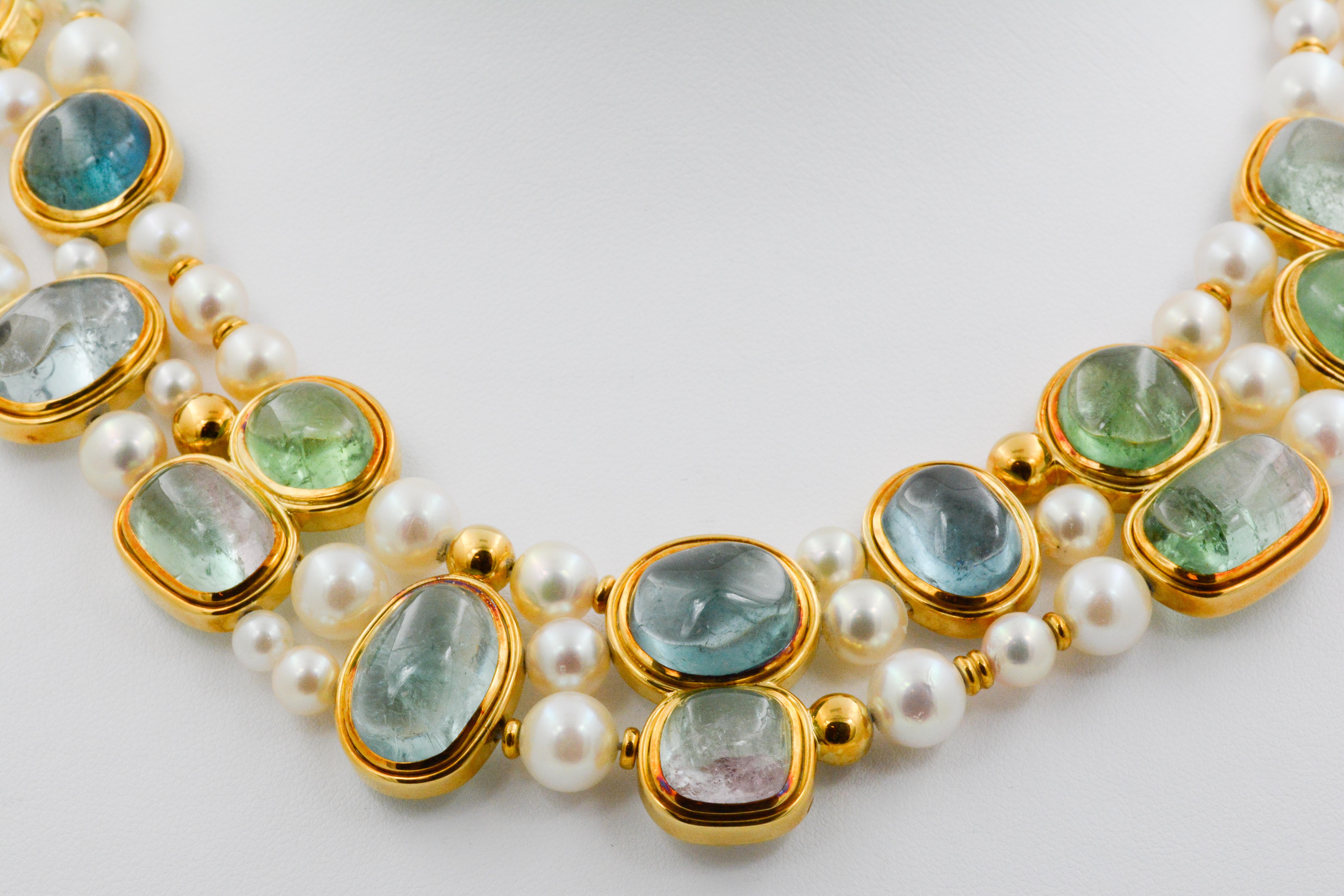 Women's Leo De Vroomen 18 Karat Yellow Gold Triple Strand Pearl Necklace