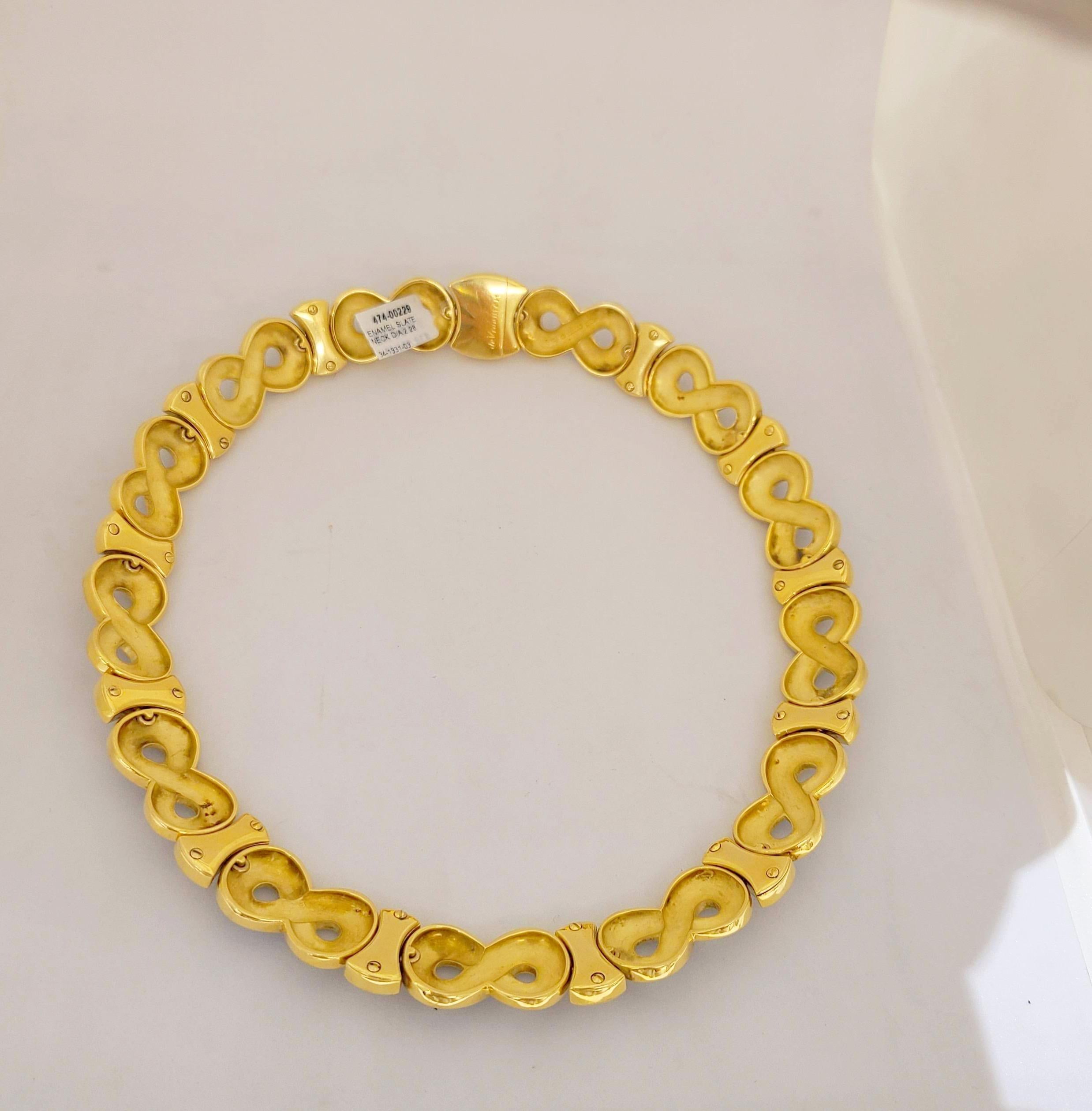 Contemporary Leo de Vroomen 18 Karat Yellow Gold, 2.38 Carat Diamond and Gray Enamel Necklace For Sale