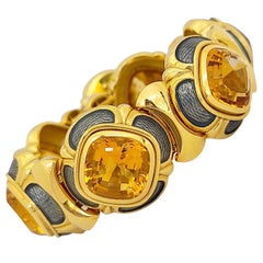 Leo De Vroomen 18KT Yellow Gold, 60.65Ct. Cushion Cut Citrine & Enamel Bracelet