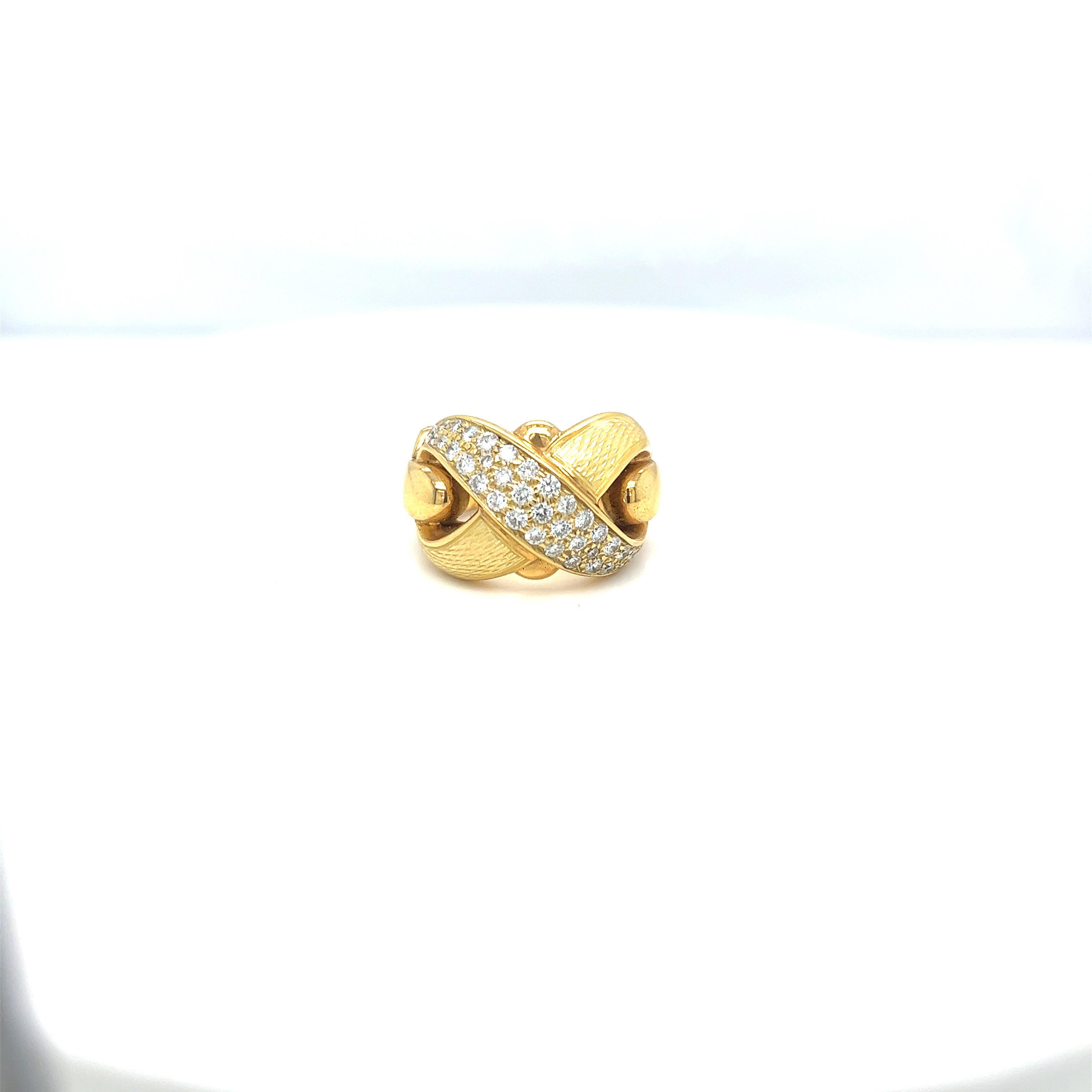 Women's or Men's Leo de Vroomen 18KT Yellow Gold .88Cts Diamond and Enamel Ring For Sale