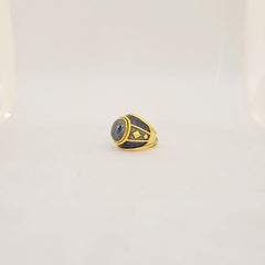 Leo De Vroomen 18 Karat Yellow Gold, Cabochon Hematite and Enamel Ring