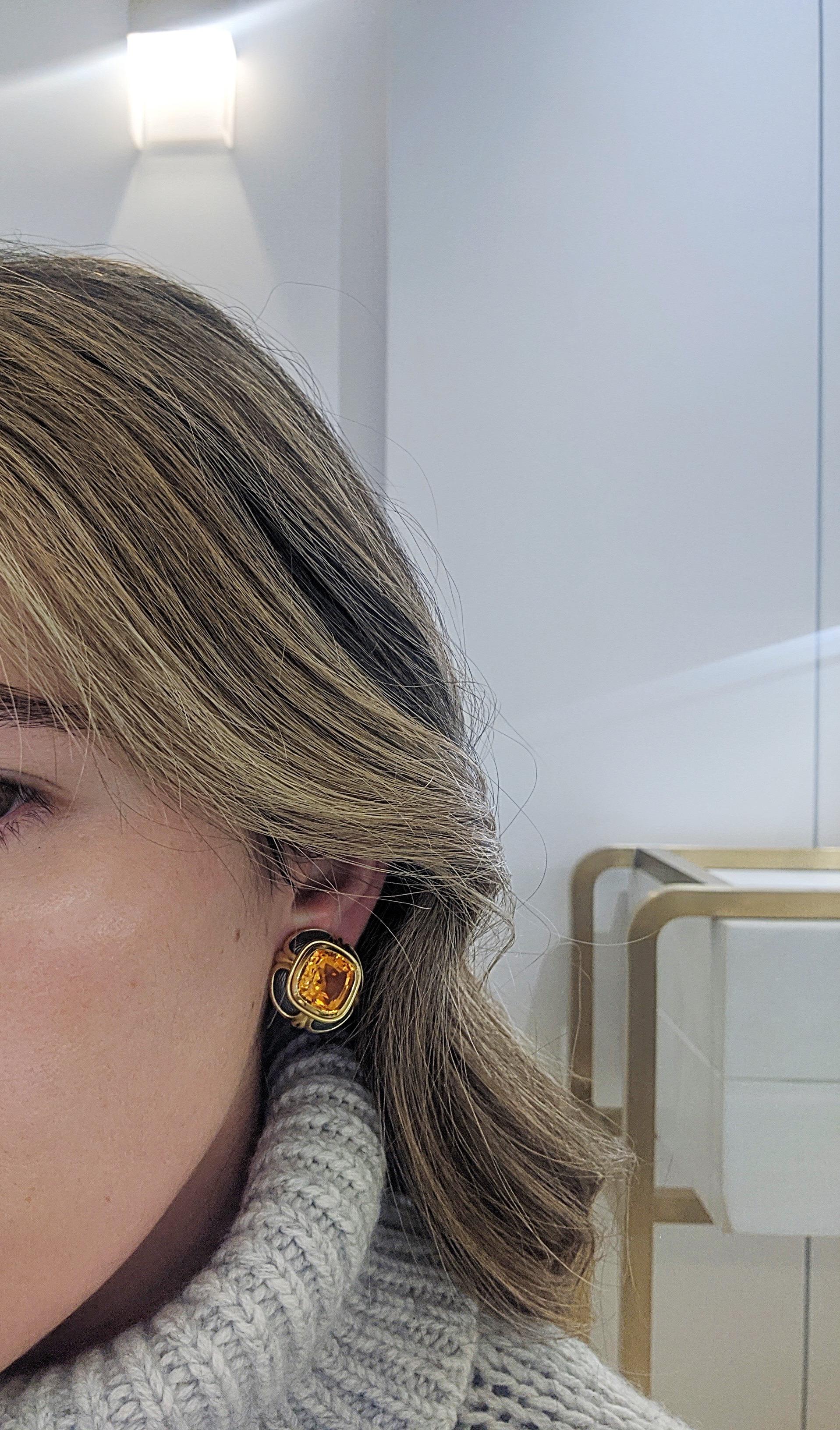 18 Karat Gelbgold-Emaille-Ohrringe mit 17,70 Karat Citrin von Vroomen im Angebot 2