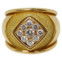 Leo De Vroomen 1980s 18k Gold & 9-Diamond Cluster Cocktail Ring
