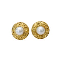 Leo de Vroomen 1980s 18k Gold and Mabé Cultured Pearl Earrings 