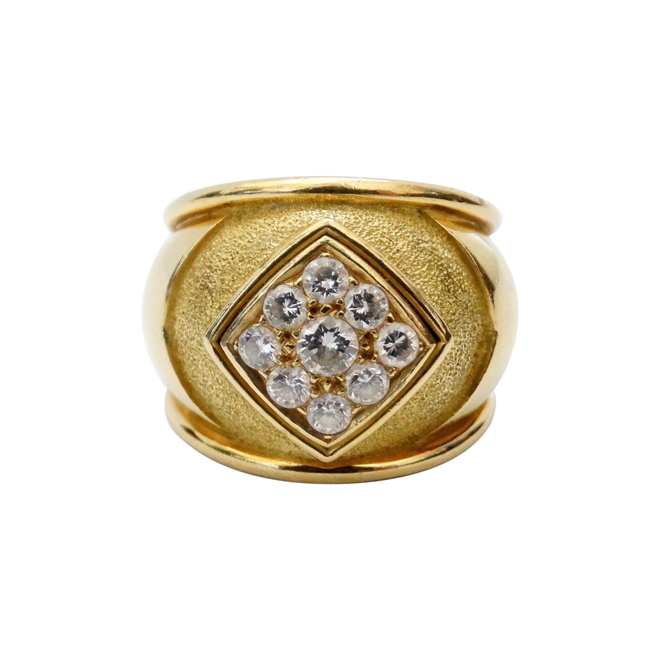Leo de Vroomen 1980s 18k Gold Ring With Diamond Cluster  For Sale