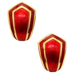 LEO DE VROOMEN 1994 London Orecchini a clip con smalto rosso in oro giallo 18Kt